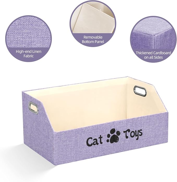 19.7 Inch Cat Toy & Supplies Storage Organizer with Metal Handles | Foldable Fabric Bin Kitten Pet Chest Trapezoid Container for Organizing Cats Clothes Accessories