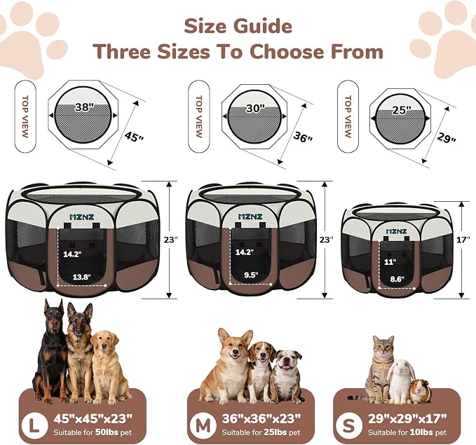 Dog Cat Small Animal Puppy Playpen Crate, Medium, Brown | Portable Pop Up Pet Cage Enclosure Tent Kennel Indoor Outdoor with Carrying Case, No Assembly, Camping Use