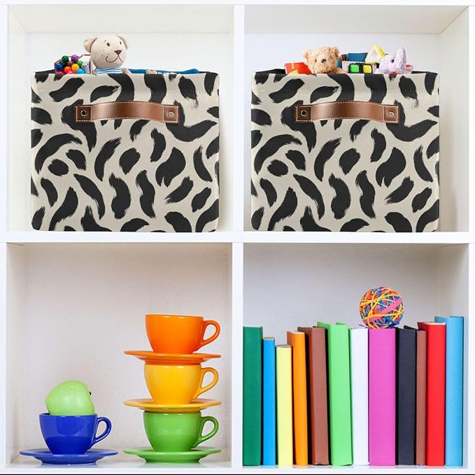 Kigai Storage Basket, Fabric Collapsible Closet Organizer Bin | Leopard Brush Waterproof Foldable Canvas Basket with Handles for Shelves, Nursery, Closet, Bedroom & Bathroom