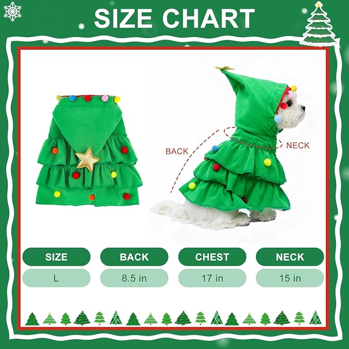 BEAUTYZOO 2 Pack Dog Christmas Costume with Santa Hat for Small Dogs Cats, Dog Christmas Outfit, Cute Pet Xmas Tree Costume Clothes, Puppy Xmas Hoodie Cloak, Cat Holiday Cosplay Dress, Green