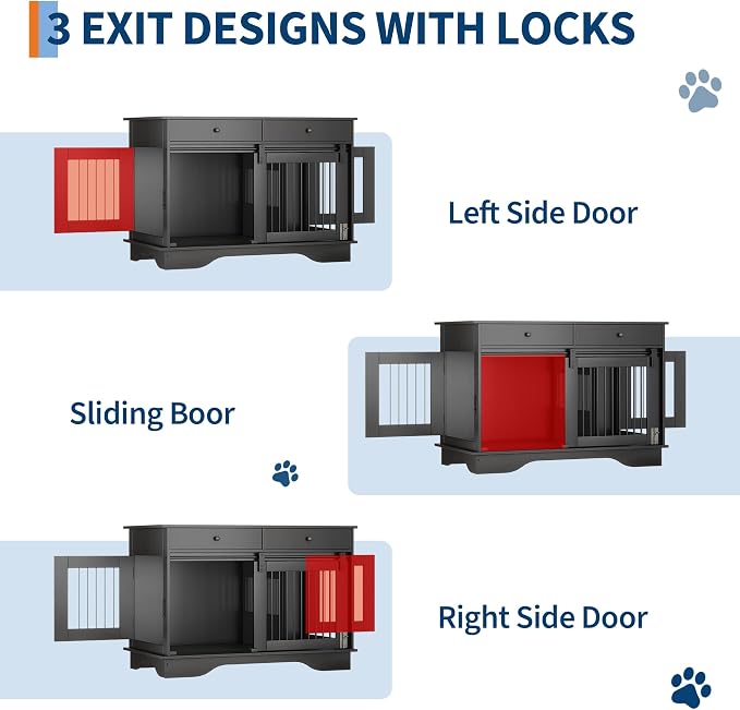 Garvee 47" Large Dog Crate Furniture, Wooden Dog Kennel End Table | with 2 Storage Drawers, Removable Divider & Sliding Door, Heavy Duty Decorative Pet Cage for Small, Medium, Large Breeds