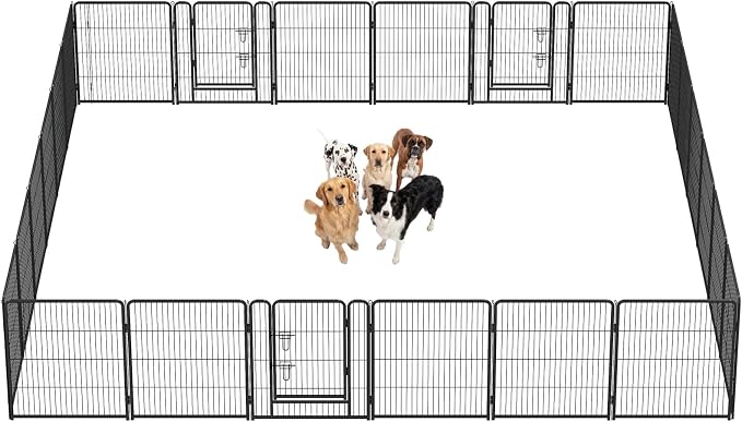 DUMOS Dog Playpen 32 Inch 24 Panels Indoor Outdoor Metal Pet Fence | Foldable Dog Play Pen with Door, Portable Exercise, RV Camping, Puppy Small Medium Dogs