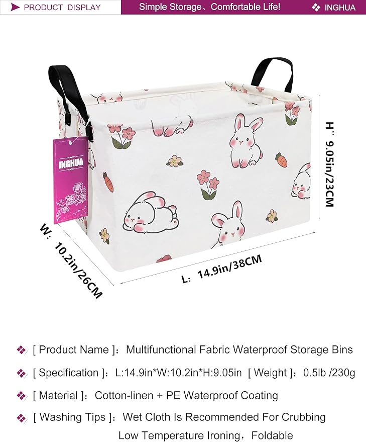 Rectangular Rabbit Storage Basket Gift Bag | Gifts Bag for Toys,Books,Clothes,Gifts,Pets-Perfect for Home,Office,Nursery,Dorm,Shelf