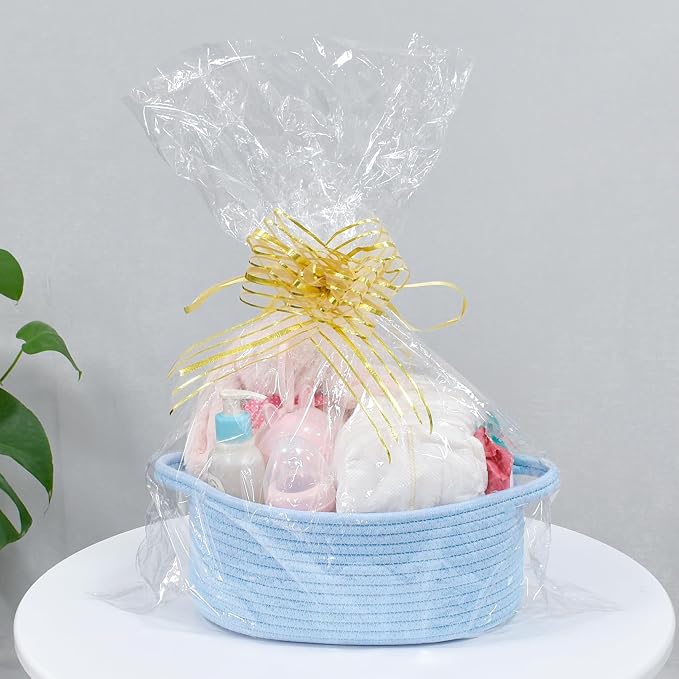 ABenkle Small Basket with Handles, Boho Decorative Rope Woven Dog Cat Toy Storage Bin Shelf Storage Organizer, Easter Christmas Gift Basket, 12"x8"x5", Blue