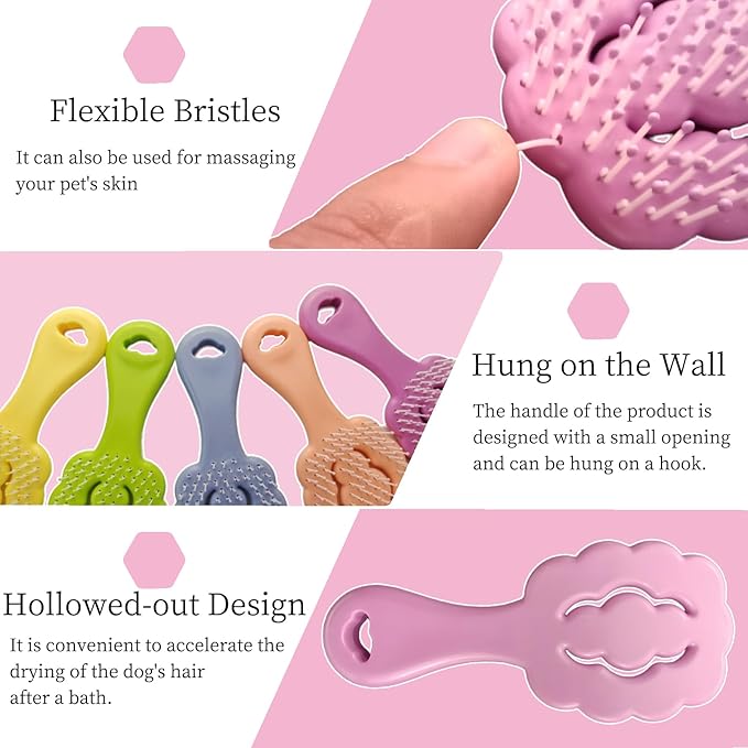 Cloud-Shaped Soft Bristle Small Dog Brush - Hollow Back Design for Easy Grooming - Ideal for Yorkie, Shih Tzu, Maltese Maltipoo Pomeranian- Puppy Essentials , Pet Hair Removal Essentials (Purple)