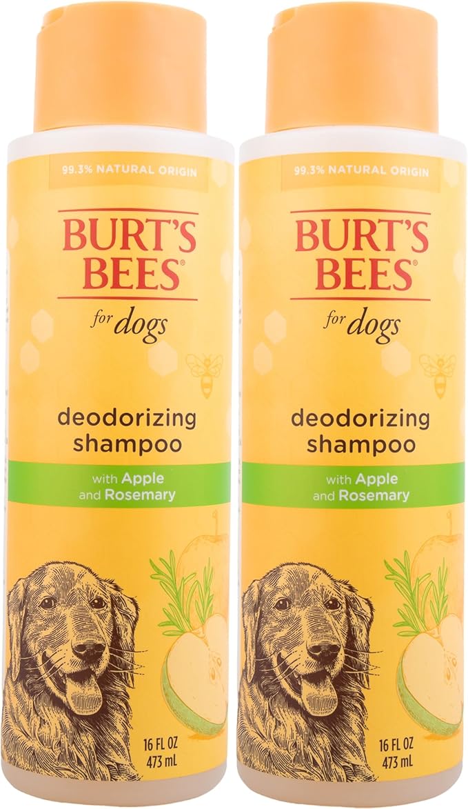 Burt's Bees for Pets Deodorizing Dog Shampoo with Apple and Rosemary, 95% Natural Origin, pH Balanced, Free of Sulfates, for Smelly Dogs, Gentle Dog Shampoo, 16 Fl Oz - 2 Pack