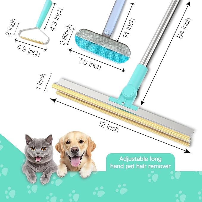 Carpet Rake for Pet Hair Removal - 3 in 1 Reusable Dog Cat Hair Remover Scraper with Adjustable Long Handle, Carpet Clean Brushes & Cat Dog Fur Rakes Scraper Broom for Couch, Rugs, Mats and Cars