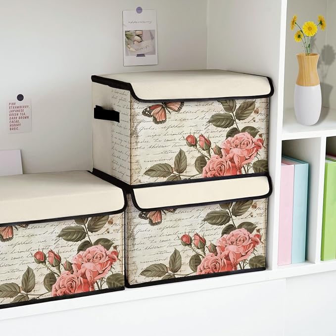 Stackable Storage Bins with Lids,Closet Organizers Fabric Box for Home and Office,Blanket Clothes Organizers,Under Bed Storage Containers 3 Pack