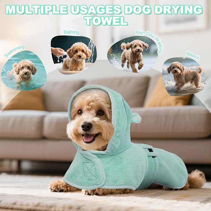 DENTRUN Dog Robes for After Bath - Super Absorbent & Fast Drying Coat with Hood, Bathrobe Beach Essentials, Bath Towels for Drying Dogs Medium, Bath/Beach/Swimming Quick Dry Towel Robe