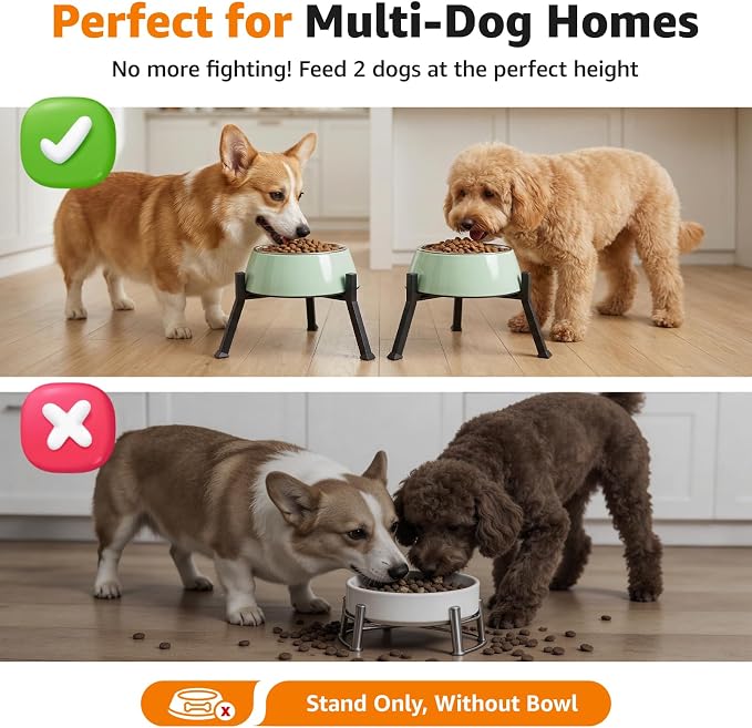 LOOBANI Raised Dog Bowl Stand Adjustable 5.9"-8.7" Width for Seniors 2 Pack | Reduces Neck Strain, Non-Slip Rubber Feet, Rust-Proof Stand, Easy Clean, for Senior & Arthritic Dogs