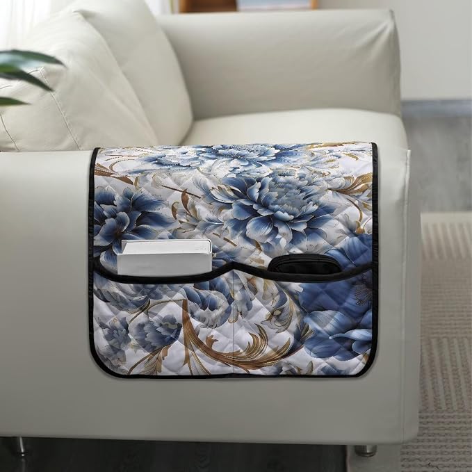 Sofa Armrest Covers Non-Slip Arm Rest Covers Washable Couch Arm Cover with Organizer Pockets Dustproof Furniture Protector for Living Room Decoration Floral