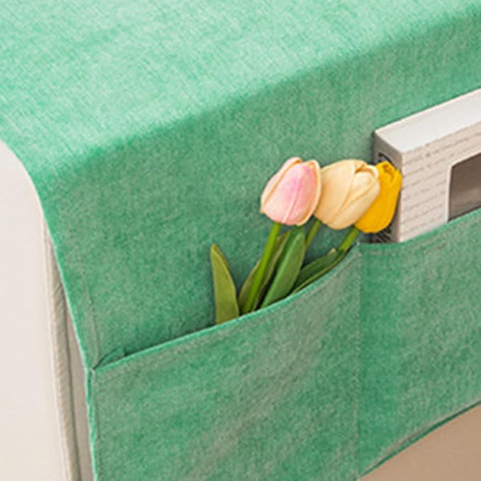 Sofa Armrest Cover with Pockets Set of 2 Solid Color Furniture Protector Slip Chenille Non Slip Recliner Organizer Remote Holder Caddy Accessories for Living Room Bedroom 24*43.3 Inch Mint Green