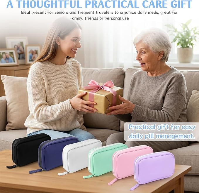 A8 Weekly Waterproof Pill Pouch Set, Reusable Weekly Pill Organizer with 14 Coded AM PM Pouches, Compact Portable Vitamin Supplement Storage Case for Travel Purse Daily Use