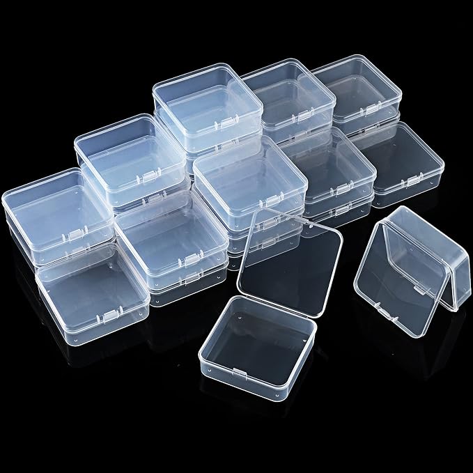 SATINIOR 48 Packs Clear Small Plastic Containers Transparent Storage Box with Hinged Lid for Small Items Crafts Jewelry (2.9 x 2.9 x 1 Inches)