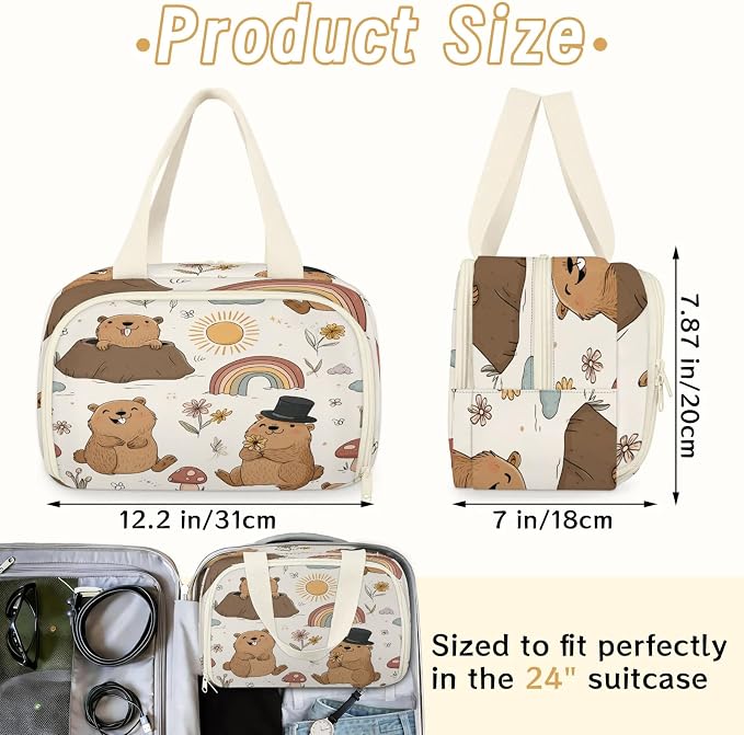 Cute Groundhog Travel Toiletry Bag for Women | Spring Floral Lightweight Waterproof Makeup Cosmetic Bag Large Tote Organizer for Traveling, Toiletries, Accessories