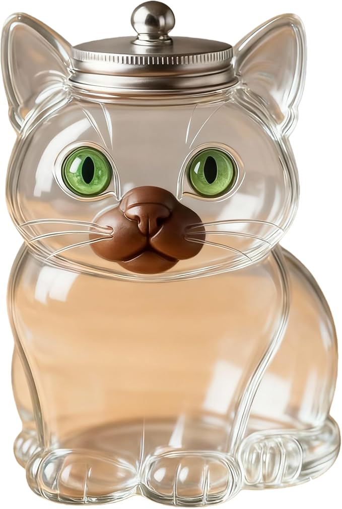 Glass Treat Container Leakproof Can Candy Jar, Owl | for Pet Snacks Countertops Organizers Dog Themed Housewarming Gift