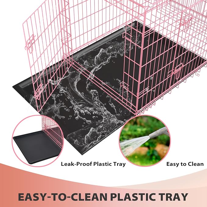 BestPet | Dog Crate | 24" | Pink | Foldable Metal Kennel with Double Doors | Secure Slide-Bolt Latches, Leakproof Tray | Portable Dog Cage for Small Breeds | for Travel, Indoor & Outdoor Use