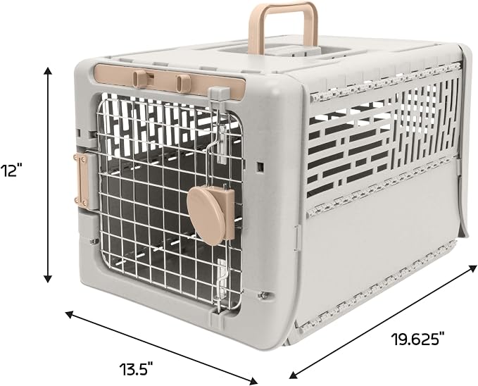 SportPet Designs Collapsible X-Small Pet Travel Carrier (Tan), Hard-Sided Kennel for Small Dogs, Puppies, Cats, Kittens, Animals up to 20lbs, Washable Home & Outdoor Pet Crate, 19.6"L x 13.5"W x 12"H