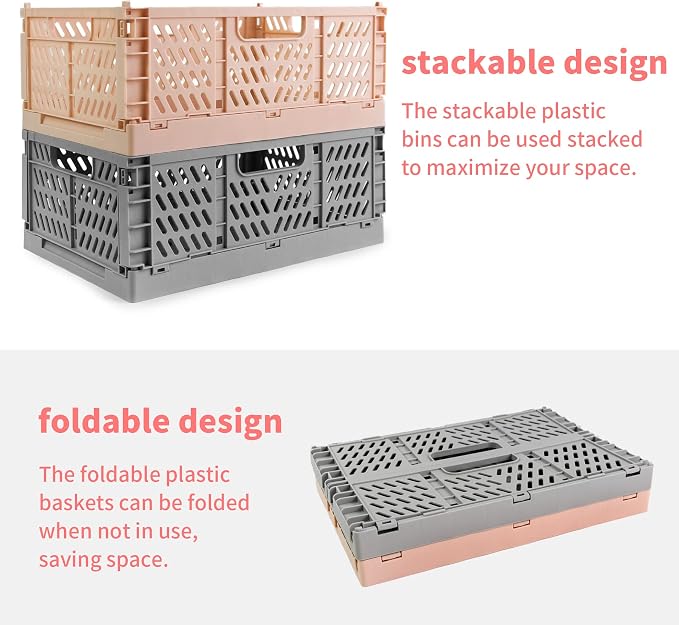 2 Pack Stackable Storage Crates, Plastic Foldable Baskets Small Blue | Easy-carry handles, suitable for toys books groceries office supplies and household storage for home office shopping