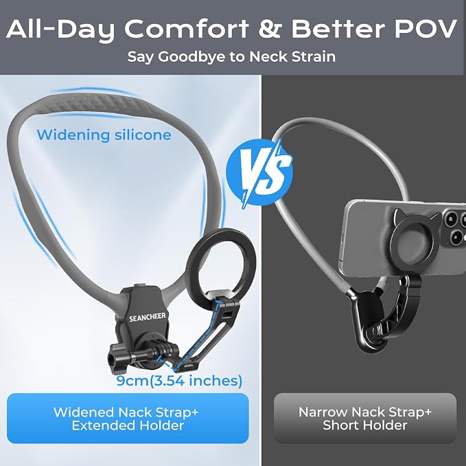 【2026 Extended Long】Magnetic Neck Mount for Phones,Neck Phone Holder | 27.6"Hands Free Pov Phone Holder Chest Mount for iPhone17–12 & Android,Go Pro DJI,Comfortable&Nature Shooting