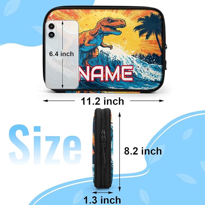 Custom Electronics Organizer Retro Surfing Dinosaur Travel Cable Pouch Large Tech Accessories Case Waterproof Cord Storage Bag for Power Bank Charger Phone Earphone
