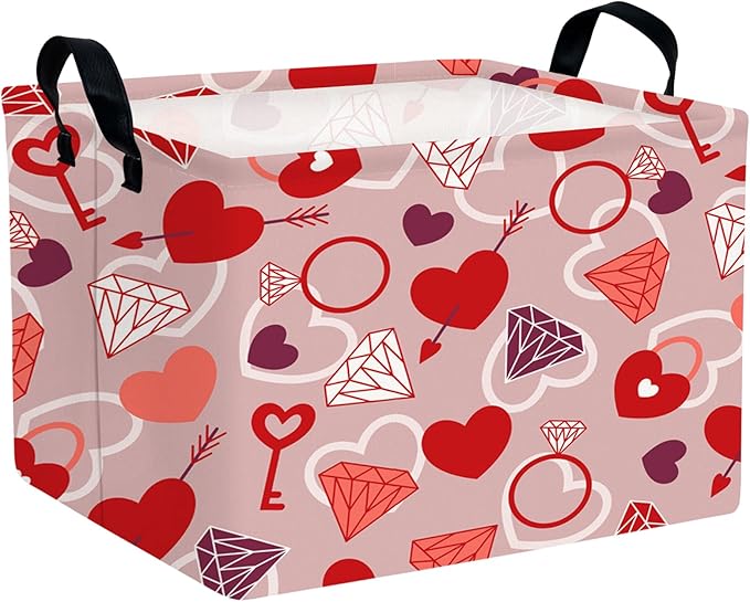 Valentine's Day Basket Gift for Empty Cute Heart Large Storage Bin for Kid and Baby Room Décor (Diamond Key Lock Love)