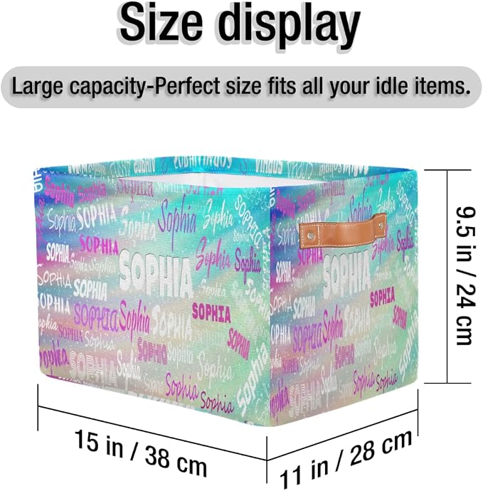 Custom Toy Box with Name Baskets Cubes, Gradient Green Color Galaxy | Organizing Boys Girls Pets Toys Closet Shelf Clothes Books