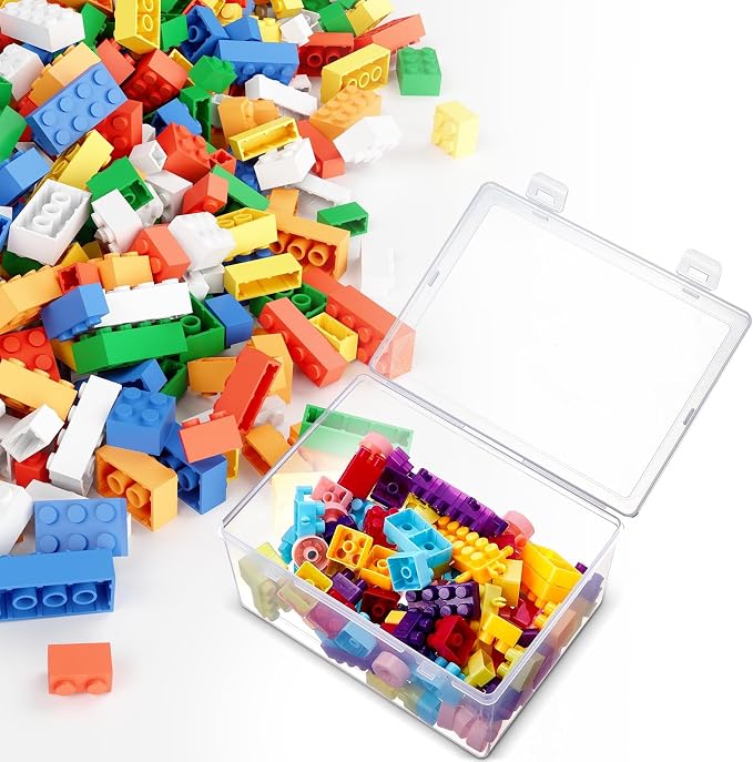 SiliFine 10 Pcs Clear Plastic Storage Bins with Lids Stackable for Toys | 7.1 x 5.2 x 3.4 Inch, Stackable, Organizer Containers, for Playroom Shelves, Holds Puzzles, Small Building Blocks, Crafts