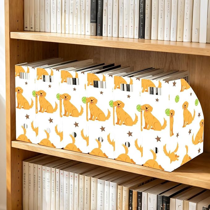 Emelivor Pets Dogs Balls White Print Magazine Holder Set of 3 Desk File Organizer Water-resistant Vertical Folder Holder with Labels for Office Organization File Box for Classroom Home Library