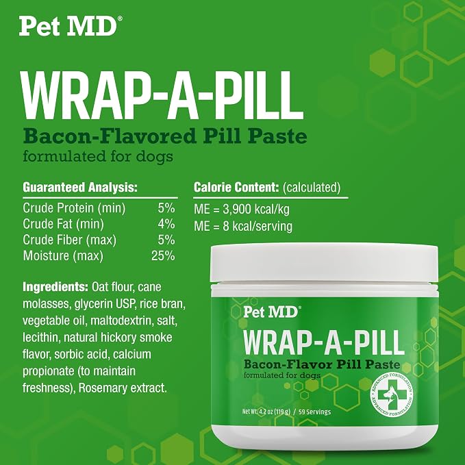 Pet MD Wrap A Pill Bacon Flavor Pill Paste for Dogs - 4.2 oz | Make a Pocket or Pouch to Hide Pills & Medication