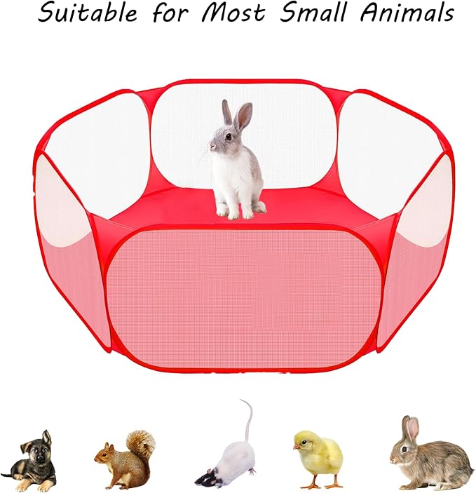 Small Animals Playpen, Portable Pop-up Open Interactive Pet Tent, Indoor Outdoor Fence for Rabbits, Guinea Pig, Hamster, Chinchillas, Kittens, Puppies