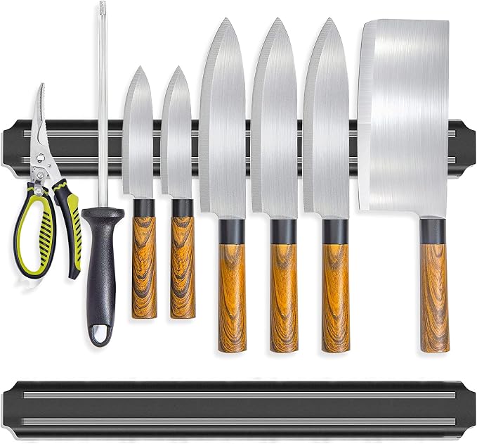 Magnetic Knife Holder (15 Inch - Set Of 2) Magnetic Knife Strips For Wall -Strong Powerful Knife Rack Storage Display Organizer-Securely Hang Knives On a Multipurpose Kitchen Bar