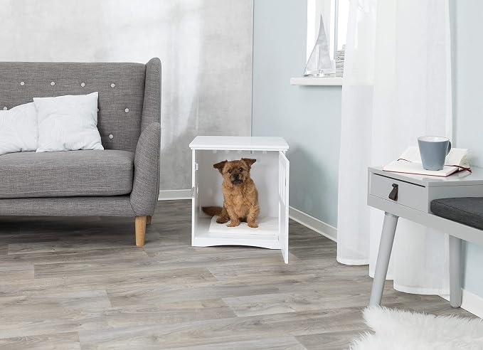 Trixie 19" x 20" Wooden Indoor Dog Crate, Small Side Table Home for Any Room, Ideal for Small Dogs, White