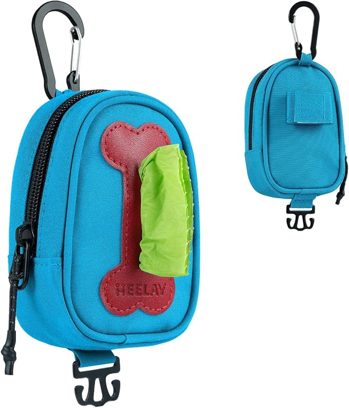 Dog Poop Bag Holder for Various Leashes,Hands Free Dogs Bag Holder with Hook loop/Carabiner Clip,Dogs Poop Bags Rolls Holder-Large Capacity,Dog Walking,Blue