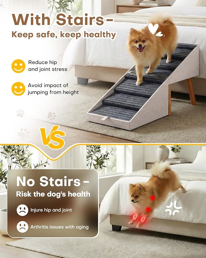 Split Ottoman Dog Ramp for Bed and Couch, 21.06" H Non Slip Dog Stairs | 2 in 1 Foldable Wooden Pet Steps for Senior/Injured Dogs, Dog Stairs for Small Medium Large Dogs,Space Saving