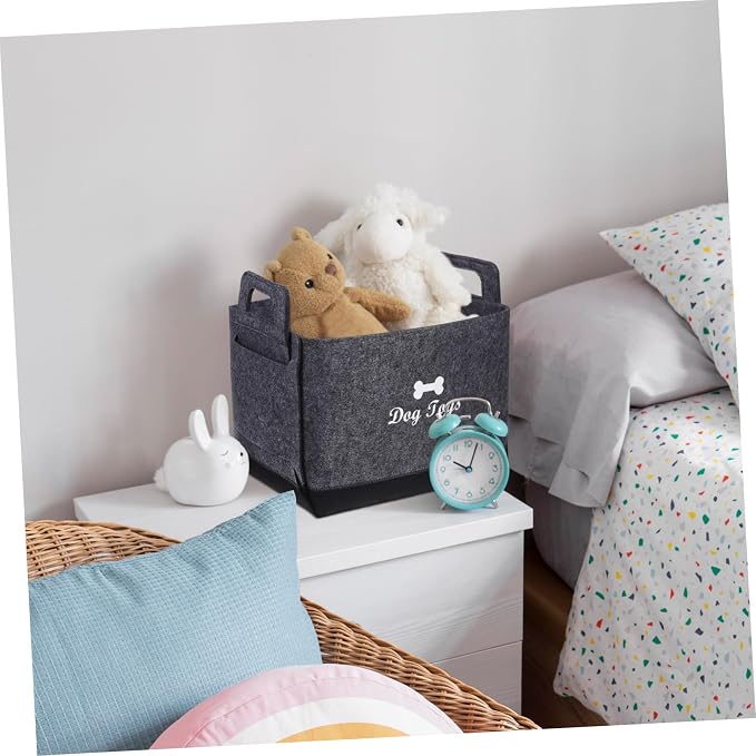 Mobestech Dog Toy Storage Basket Felt Pet Toy Organizer Two Side Handles Thick Material for Easy Use Versatile for Living Room Bedroom and Outdoor Activities