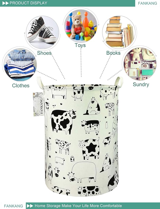 Storage Bin Foldable Nursery Organizer Basket Cow | Foldable with Waterproof PE Coating Organizer Bin for Kids Boys and Girls,Office,Bedroom,Clothes