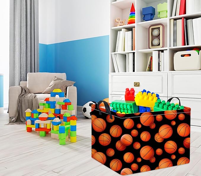 Rectangular Basketball Kids Gift Bin Organizer Shelf Book Room Decor (Black Basketball)