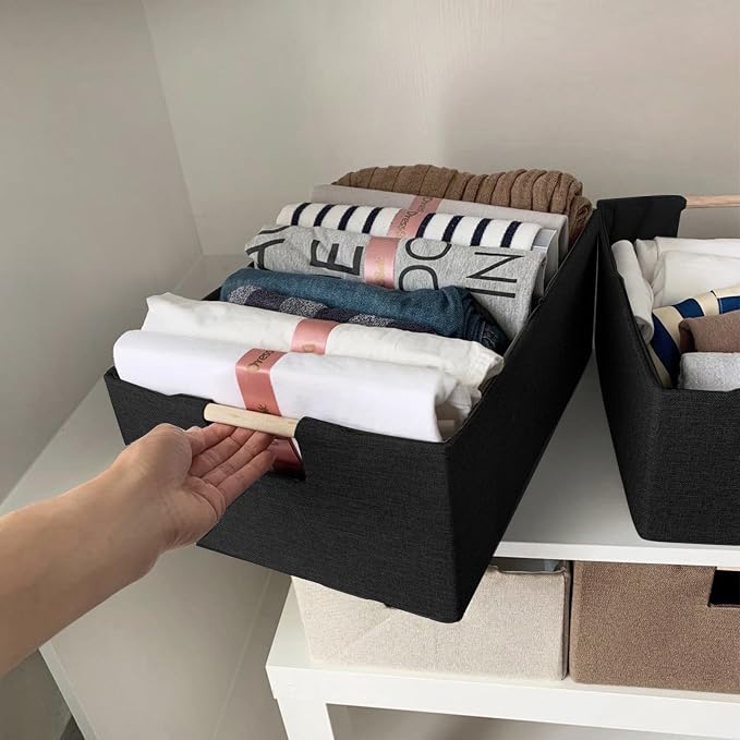 xianshengle Storage Bins & Fabric Storage Basket for Shelves - Decorative Baskets Storage Box Cubes Containers W/Handles for Closet Shelf Nursery Toy, Home, Office, Books,Bathroom (Black)