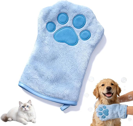 Paw Bathing Towel for Cats Puppy, Reusable Absorbent Quick-Dry Pet Grooming Towel, Soft Bath Mitt for Dirt Odor Removal, Daily Care and Travel, for Dogs & Cats (Blue)