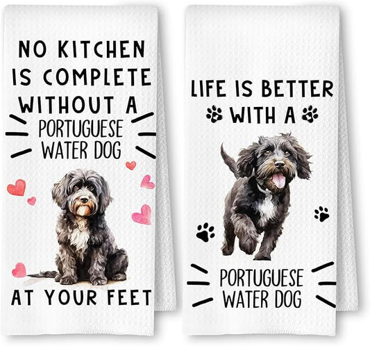 Portuguese Dog Kitchen Towels, Portuguese Water Dog Gifts Dish Tea Towels for Kitchen Decor, Dogs Lover Gifts Decorative Hand Towel, 16x24 Inches Set of 2