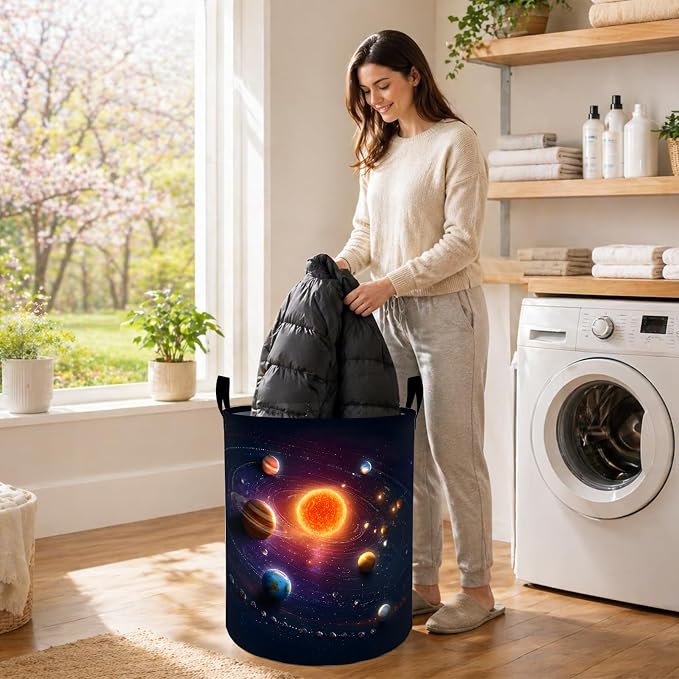 Dreamy Galaxy Laundry Basket, Planet Galaxy Space Oxford Cloth Dirty Clothes Collapsible Hamper for Room Decor, Astronomy Gifts, Toy Organizer 19.7 x 15.7 Inches for Bedroom Bathroom Dorm