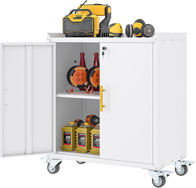 pozdeg 35.6" Rolling Metal Garage Storage Cabinet with Wheels & Lock, White