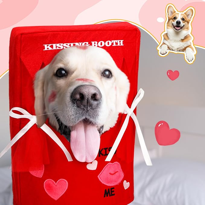 Hallowen Dog Kissing Booth Costume Headpiece for Pets, Red, L/XL | Hallowen Pet Headwear for Dogs Cats with Red Fabric Hearts, Valentine Party Birthday Photo Prop, Fun Costume Gift for Pups