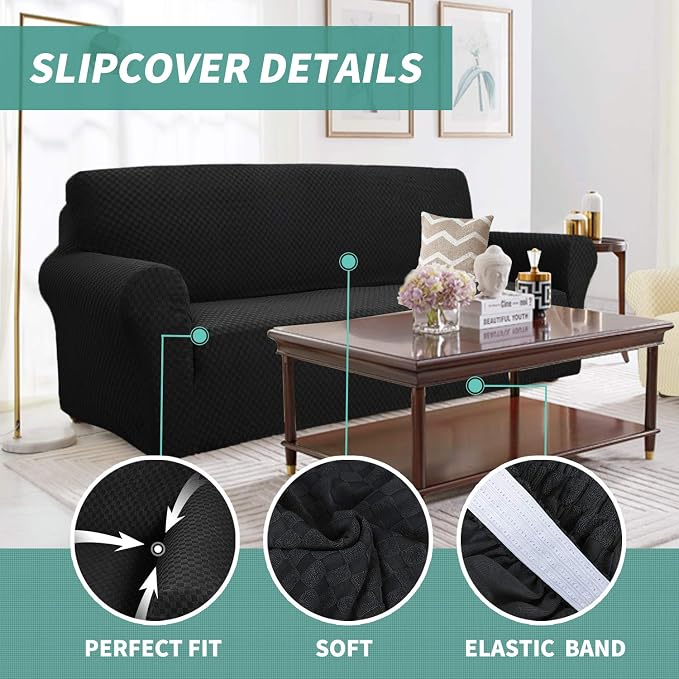YEMYHOM Couch Cover Latest Jacquard Design High Stretch Extra Large Sofa Covers Pet Dog Cat Proof Oversized Slipcover Non Slip Magic Elastic Furniture Protector (XL Sofa, Black)