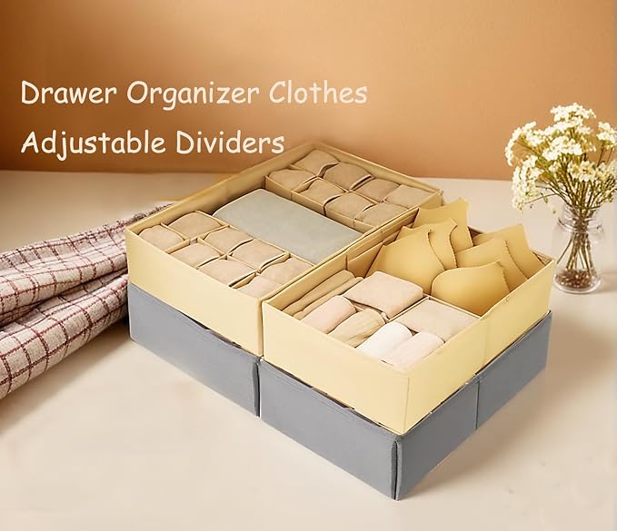 Drawer Organizer Clothes, Adjustable Dividers and Can Change the Size of the Dividers According , Can be Used in the Bedroom, Nursery and Closet Organizer or Storage, Underwear, Socks (Grey, Small)