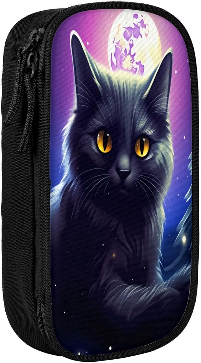 Animal Pet Cat Pencil Pouch, Oxford Cloth Pen Case With Double Zipper Compartments, Portable Stationery Organizer For Office Supplies, Travel Accessories Makeup Items