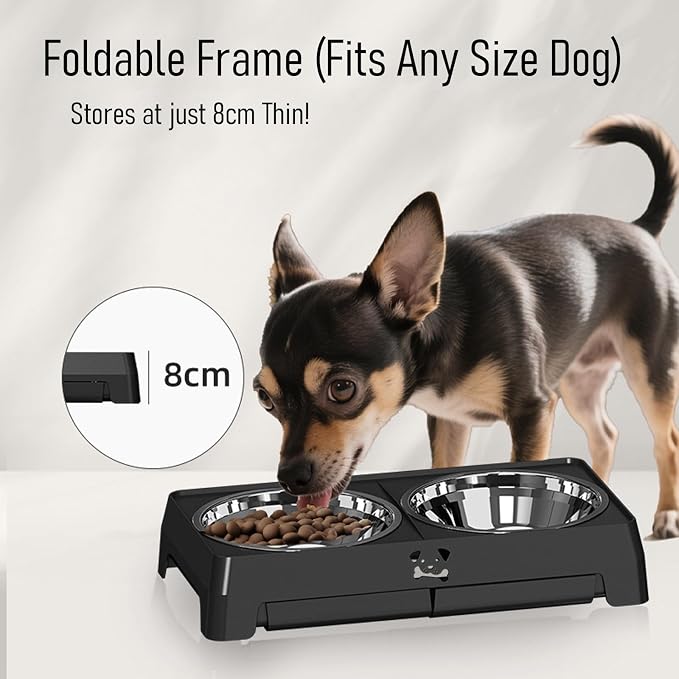 Elevated Dog Bowls Large Breed Raised Dogs Bowl Stand Large/Medium Sized Dog Stainless Steel Food Water Bowl Stands 5 Heights Adjustable 9/11/12/14in Black Pet Feeder Dish Station