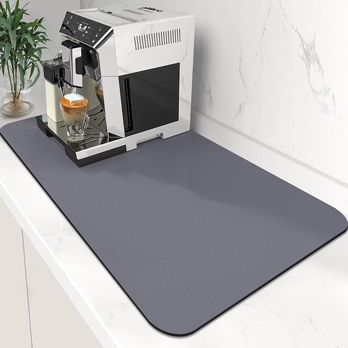 Coffee Mat Super Absorbent Dish Drying Mat Coffee Bar Mat 17"x 30", Grey