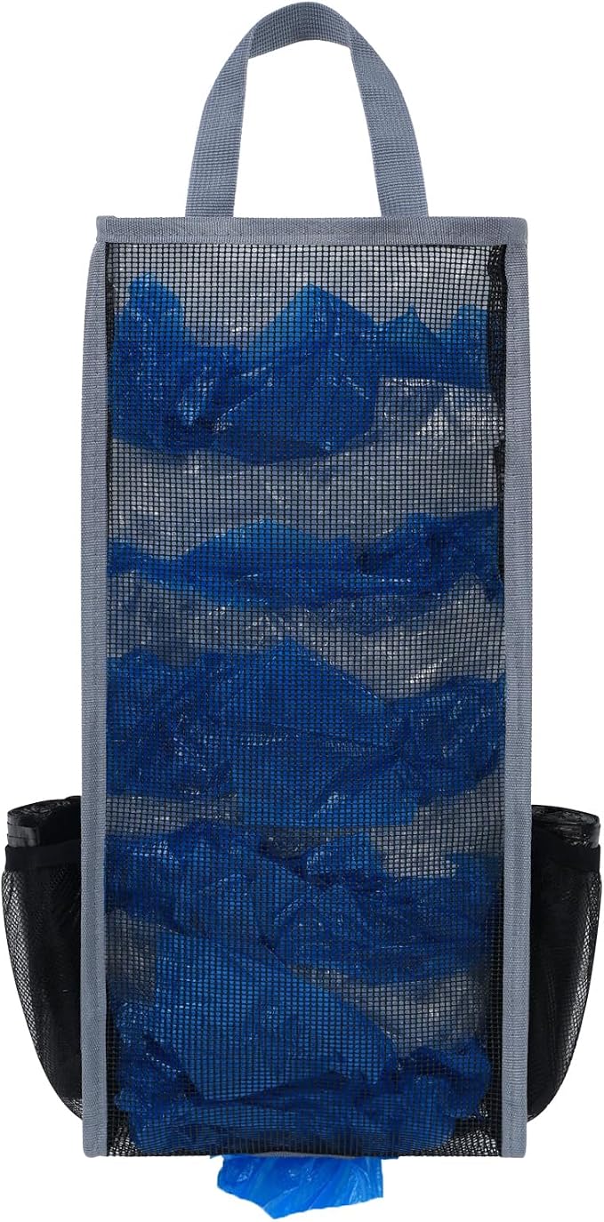 Plastic Bag Holder, Large Capacity Grocery Bag Holder, Breathable Mesh Plastic Bag Holders for Grocery Bags Storage, Lightweight Trash Bag Holder Dispenser Organizer (Dark Grey), LCBH007